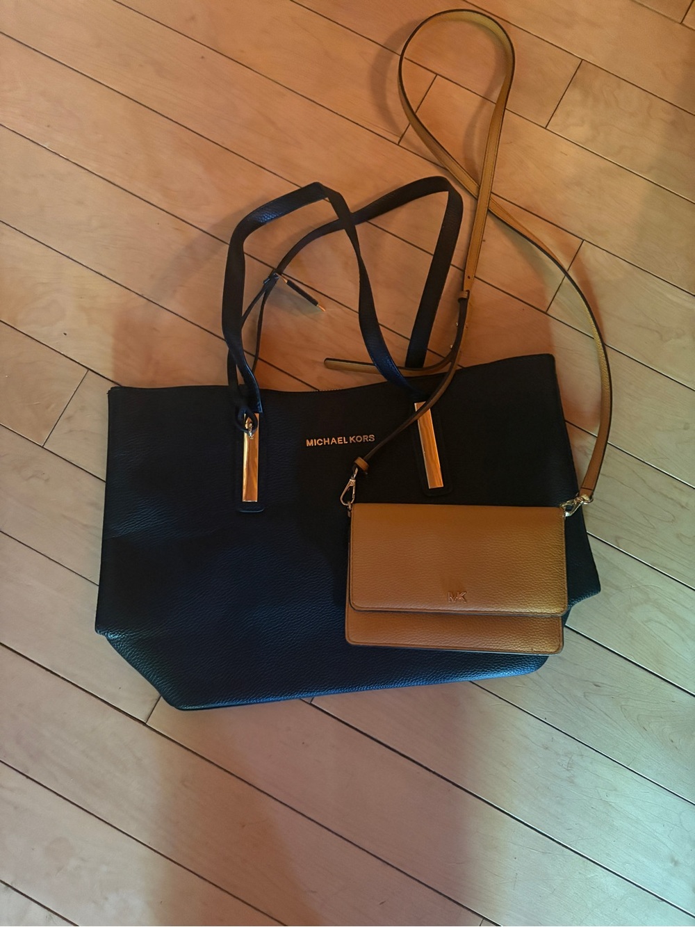 Michael Kors Black Tote with Tan Crossbody bundle